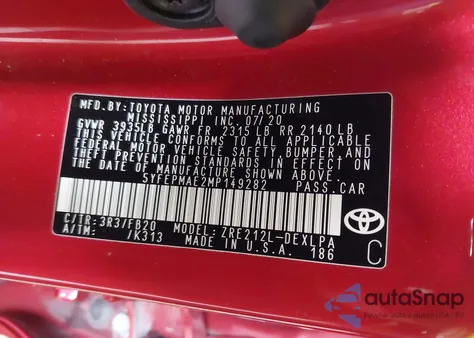 2021 Toyota Corolla Le z USA, uszkodzony, nr VIN 5YFEPMAE2MP149282